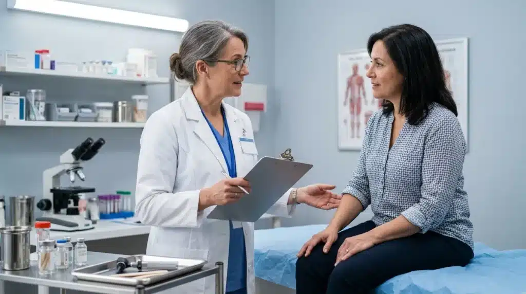 Médecin examinant une patiente dans son cabinet