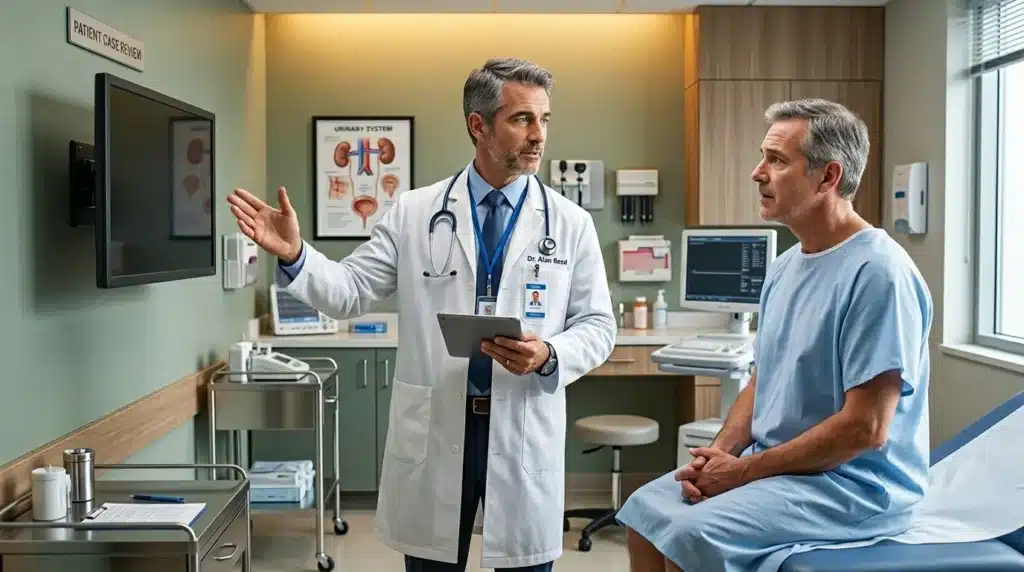 Médecin discute avec patient dans un cabinet médical moderne