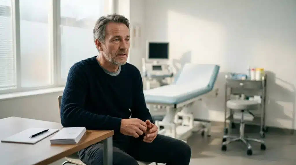 Homme assis dans un cabinet médical moderne