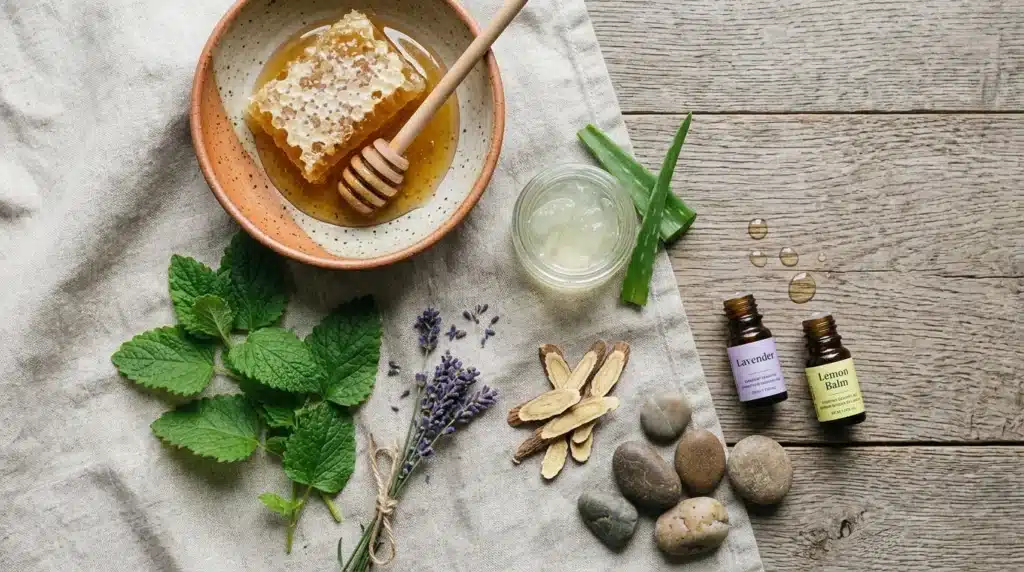 Miel, huiles essentielles, plantes et pierres pour beauté naturelle