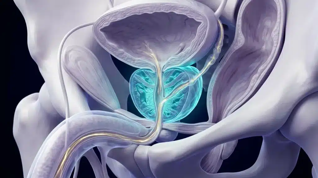 Illustration 3D médicale de la prostate avec vaisseaux sanguins