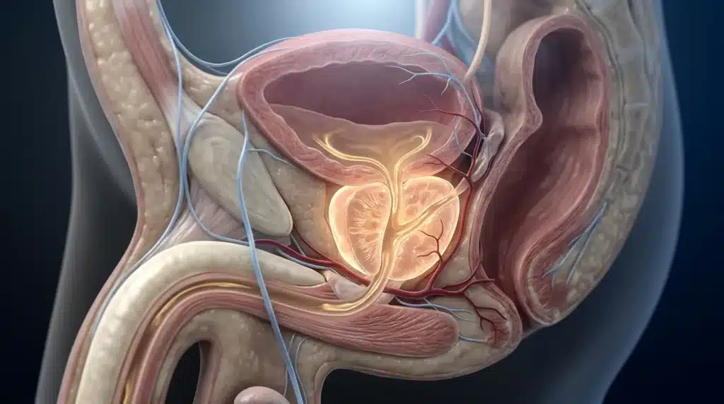 Illustration médicale 3D de la prostate et des organes génitaux