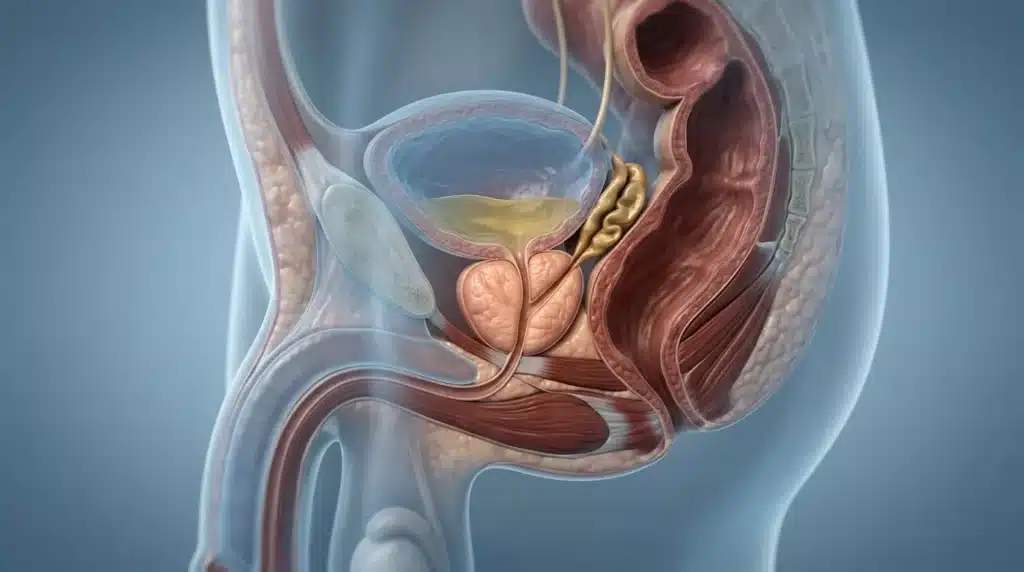 Illustration médicale de la prostate, vessie et conduits urinaires