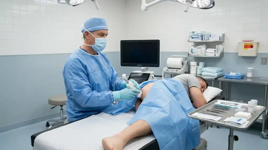 Médecin effectuant une échographie sur une patiente enceinte