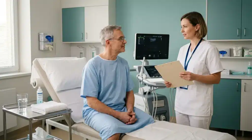 Médecin consulte patient en clinique moderne équipée