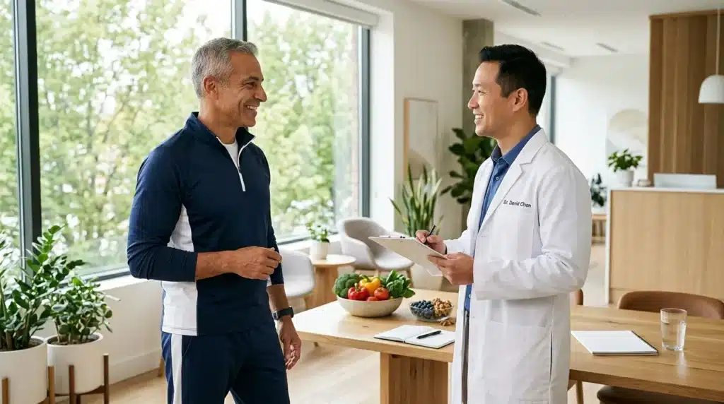 Médecin consultant un patient sur nutrition et santé