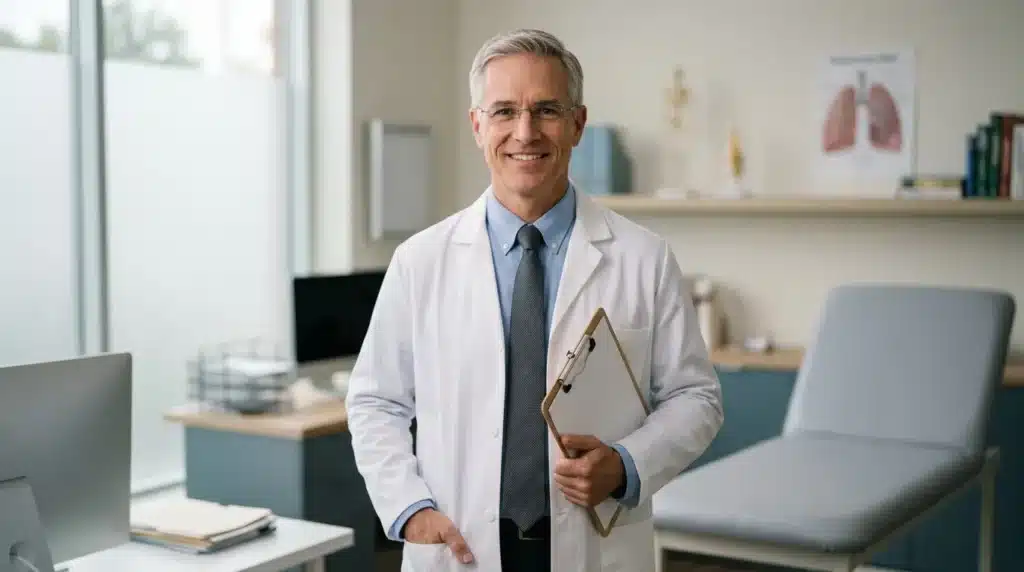 Docteur en blouse blanche tenant un dossier patient