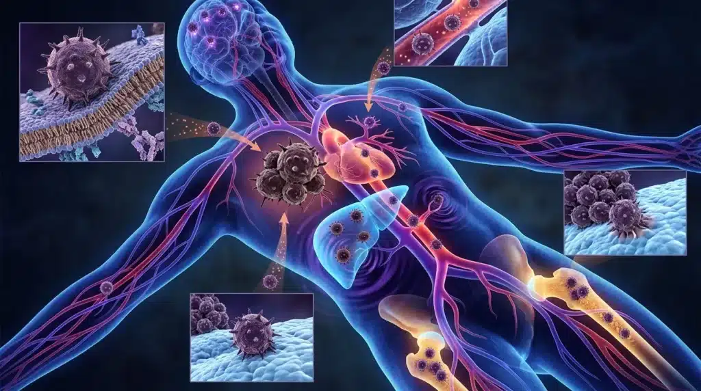 Illustration 3D montrant la dissémination de virus à travers les organes